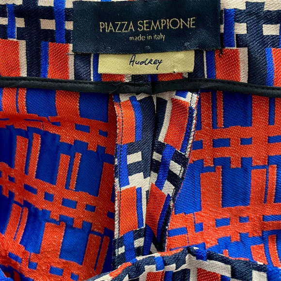 Piazza Sempione Audrey Print Crop Tapered Pants Pink & Navy Blue Size US 10 - Picture 11 of 11